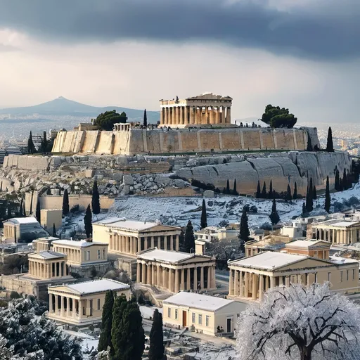 Prompt: Ancient Athens Greece in winter