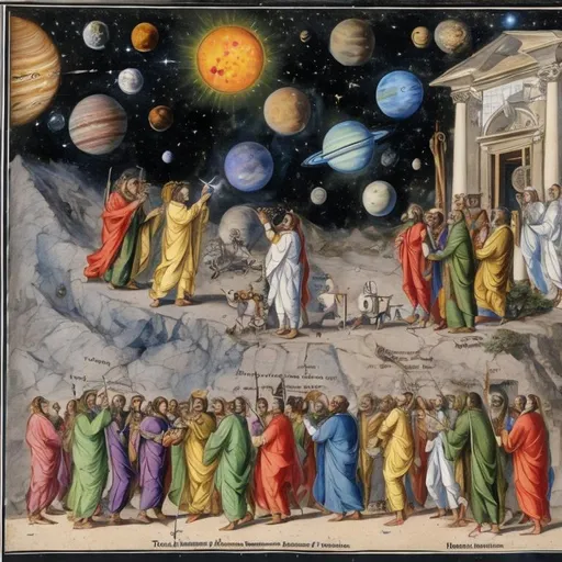 Prompt: humanity first discovering the astrological procession of planets and recording their findinds