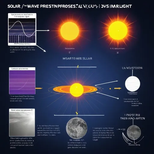 Prompt: draw a chart to illustarte the solar  wave presents, I mean the uv, IR and visible light presents 