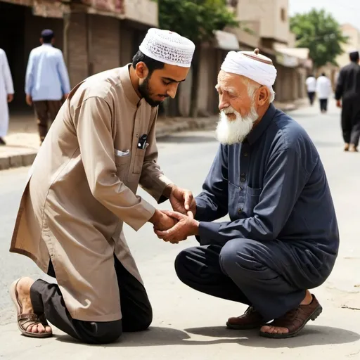 Prompt: muslim man helping old man
