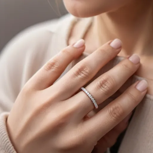 Prompt: a woman wearing an silver 925 eternity ring