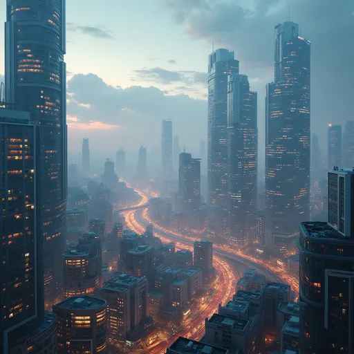 Prompt: The beauty of a developed and futuristic city, and carrying the theme of modern technology and a city full of sophisticated and advanced technology.