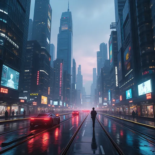 Prompt: A breathtaking futuristic cityscape at night, filled with towering skyscrapers, flying cars, glowing neon lights, and intelligent robots walking on smart roads. The architecture blends sleek glass with cyberpunk elements. The sky glows with holographic billboards, and the atmosphere feels advanced, clean, and hyper-technological. Ultra-HD, photorealistic style, wide-angle view.