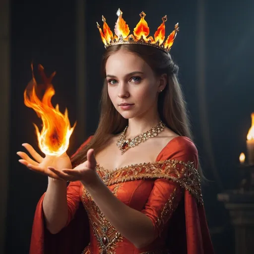 Prompt: a pretty queen with fire magic coming form her palm