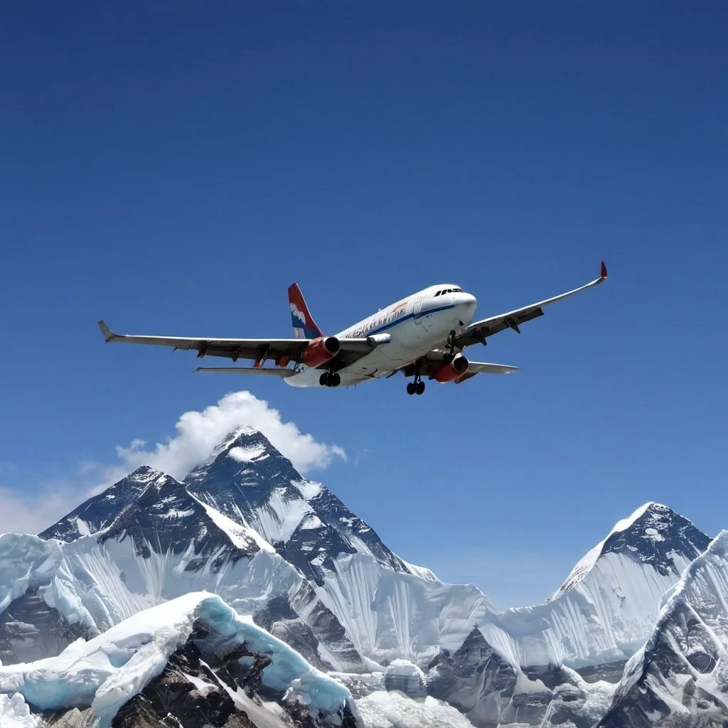 Prompt: A plane flying over the top of Mt Everest