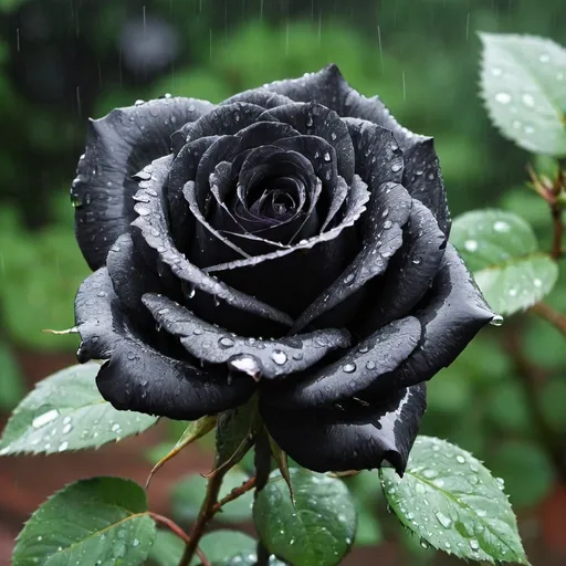 Prompt: black rose in rain