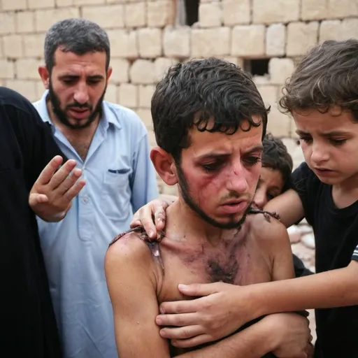 Prompt: plestine people suffering israeli air strike