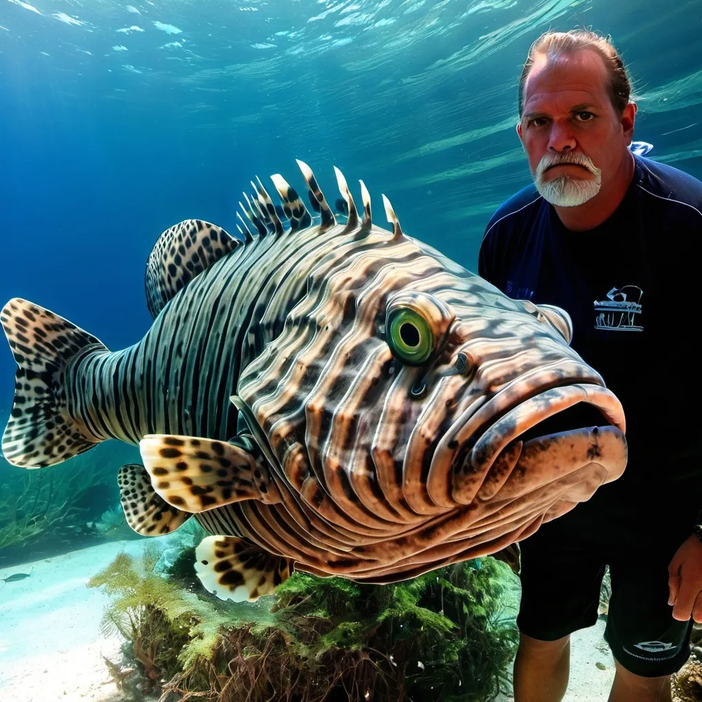 Prompt: Goliath grouper and lion fish hybrid