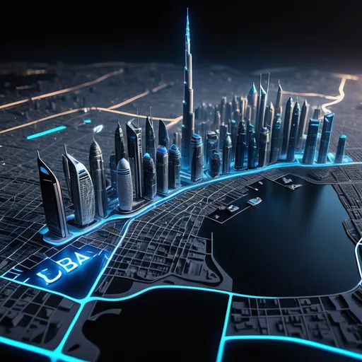Prompt: Ultra-realistic 8K glowing 3D holographic map of Dubai, illuminated with neon-blue grid lines highlighting key districts (Downtown Dubai, DIFC, Business Bay). Bold, modern text overlays in clean white sans-serif font:

'92% OCCUPANCY RATES FOR GRADE A OFFICES' (floating near DIFC with a golden bar graph icon).

'SUPPLY SHORTAGES FROM 2024 ONWARDS' (bold red warning sign hovering over construction zones).

'HIGH RENTAL YIELDS & PROPERTY APPRECIATION' (green upward arrow shimmering near Palm Jumeirah).
Dynamic elements: Animated glowing particles rising from skyscrapers, holographic data streams connecting text to landmarks, and a futuristic lens flare over Burj Khalifa. Dark gradient background with Dubai’s skyline at twilight. Style: Corporate infographic meets sci-fi, inspired by Bloomberg Terminal and TradingView dashboards, ultra-sharp details