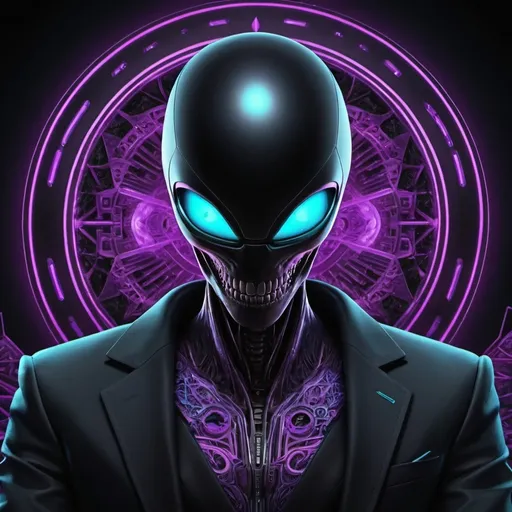 Prompt: insanely wicked dmt trip about alienware computer logo and crypto trading.