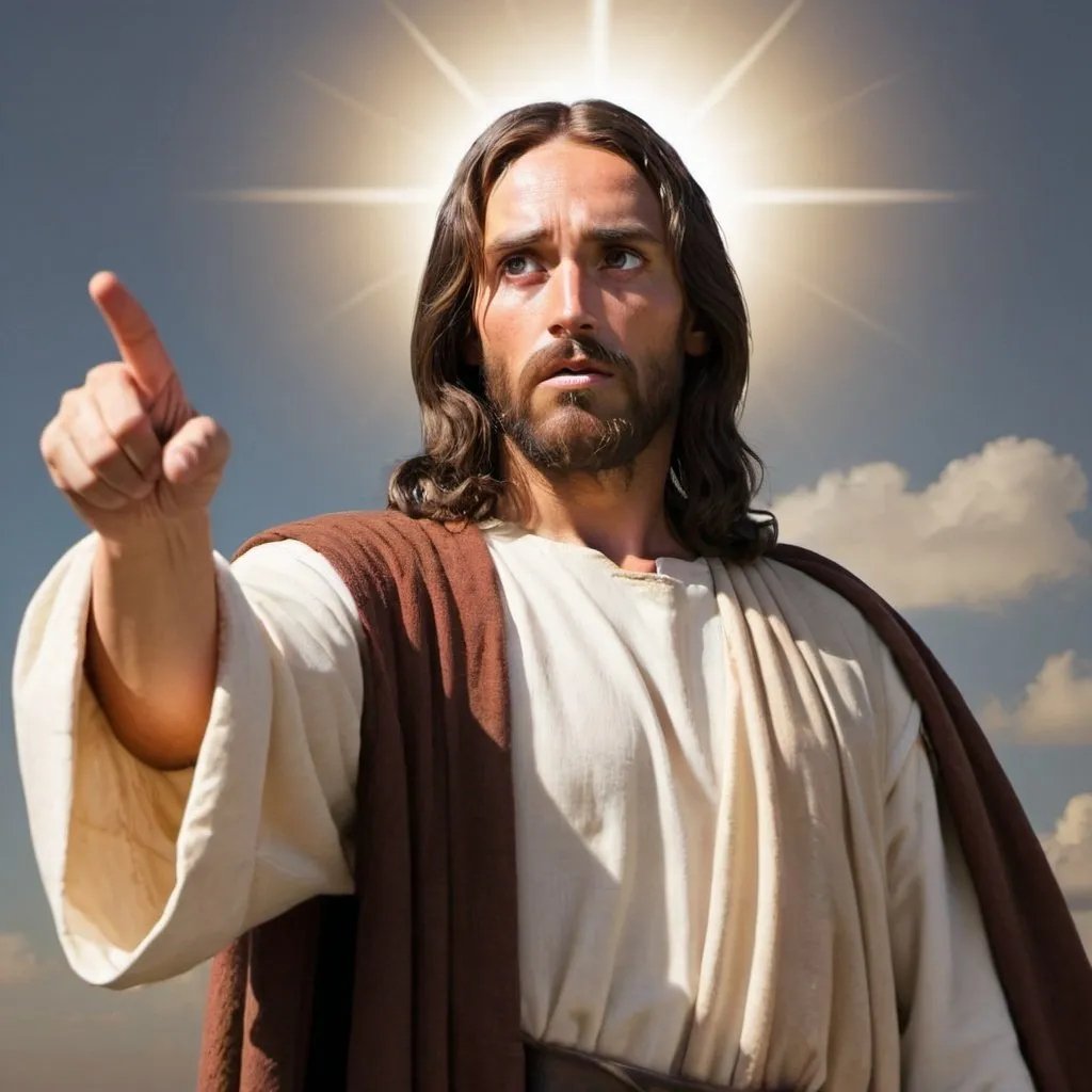 Prompt: Jesus pointing forward and looking determined