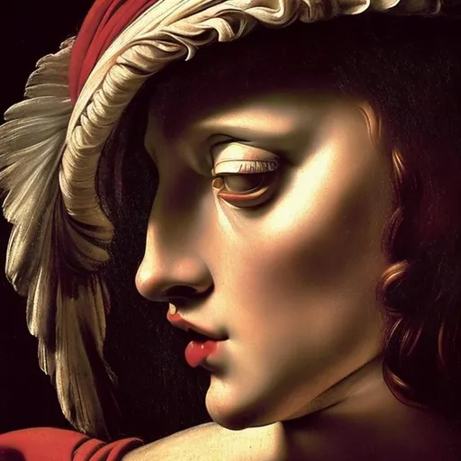 Prompt:  renaissance style Caravaggio, Davinci greek art details
