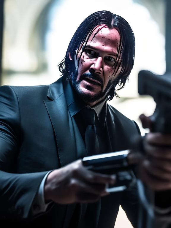 Prompt: John wick in my face