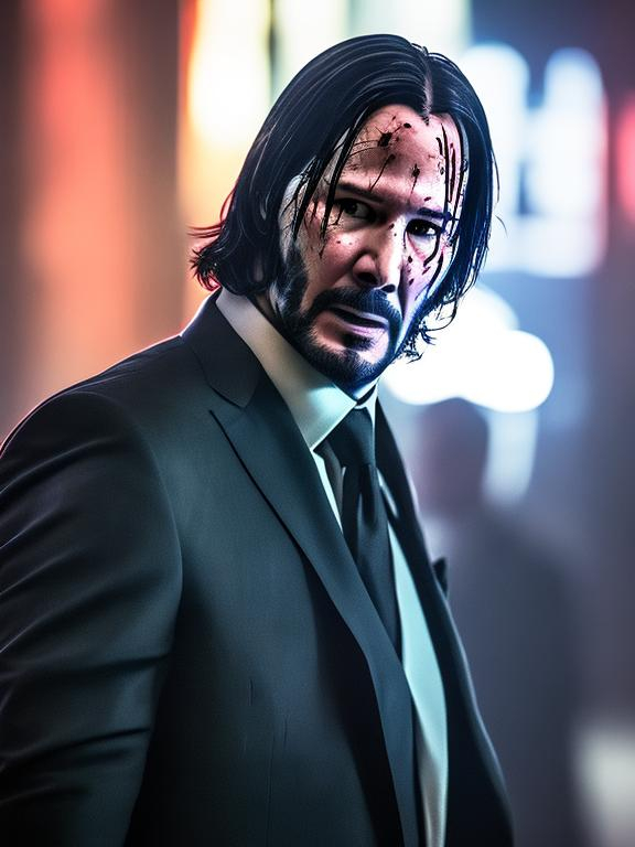 Prompt: John wick in my face