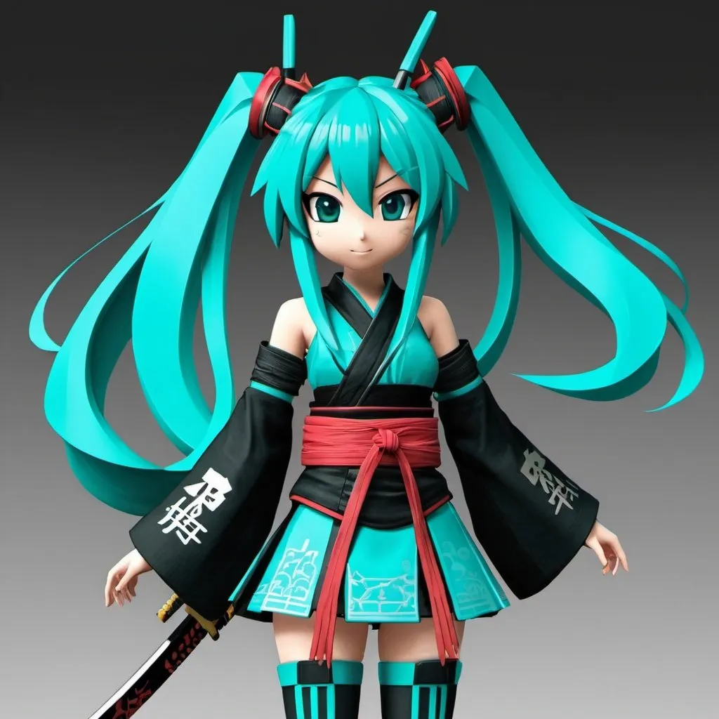 Prompt: hatsune miku samurai ninja 3d
