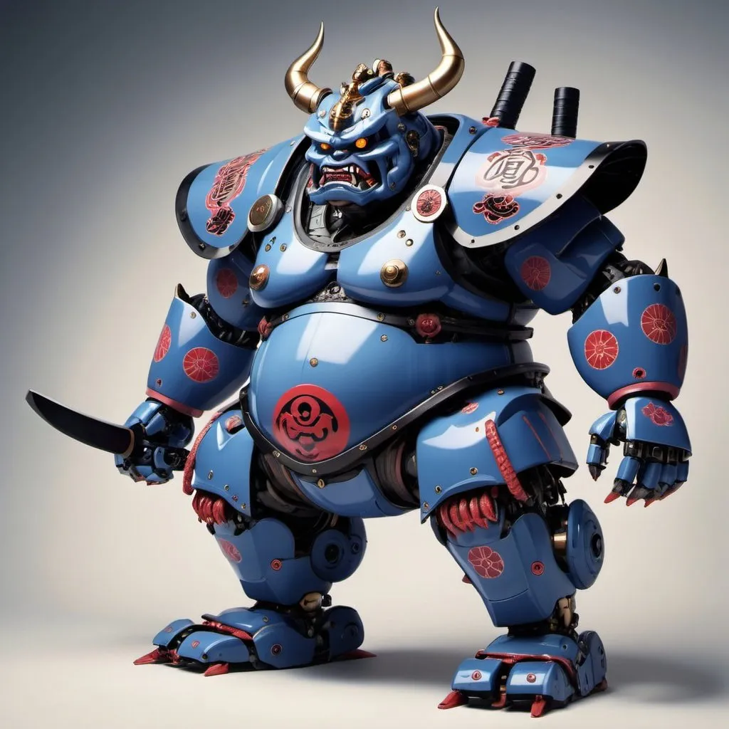 Prompt: mecha japanese sumo robot oni samurai