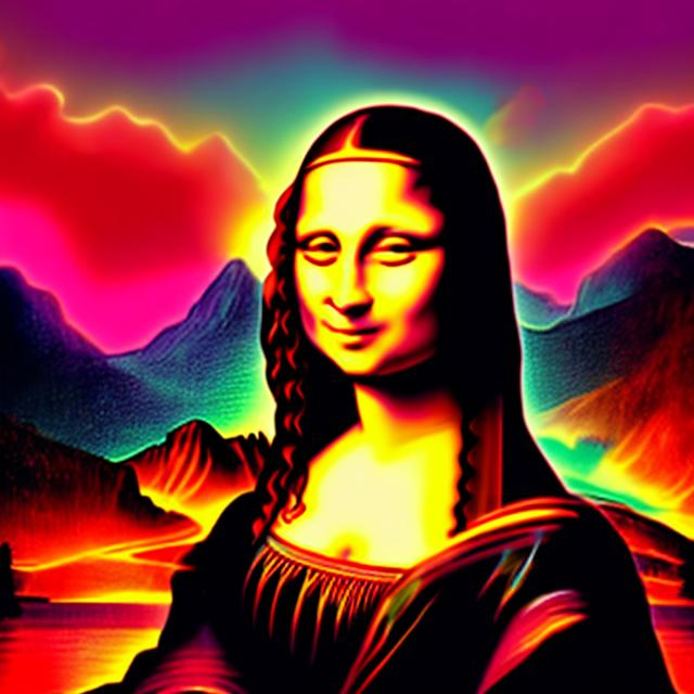 Prompt:  Mona Lisa edit
barbie pink glitter
pink dress
new background
fire 
nose ring