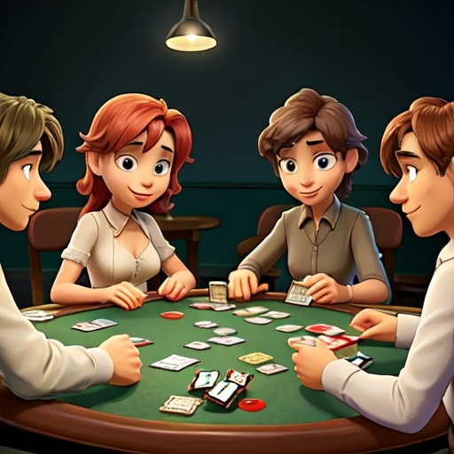 Prompt: 4 card players around a table