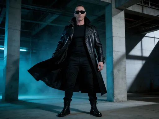 Prompt: @MKIbBRY5G9cA5SPjEppg dressed in the style of Neo's team from the movie The Matrix