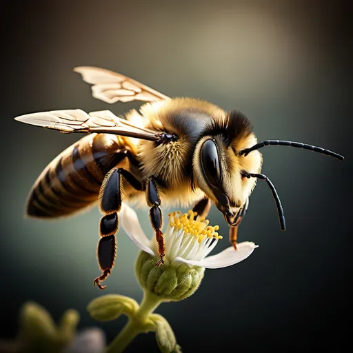 Prompt: Photo of a bee in the style of Paul Barson