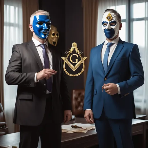 Prompt: Freemason and businessman at mask
