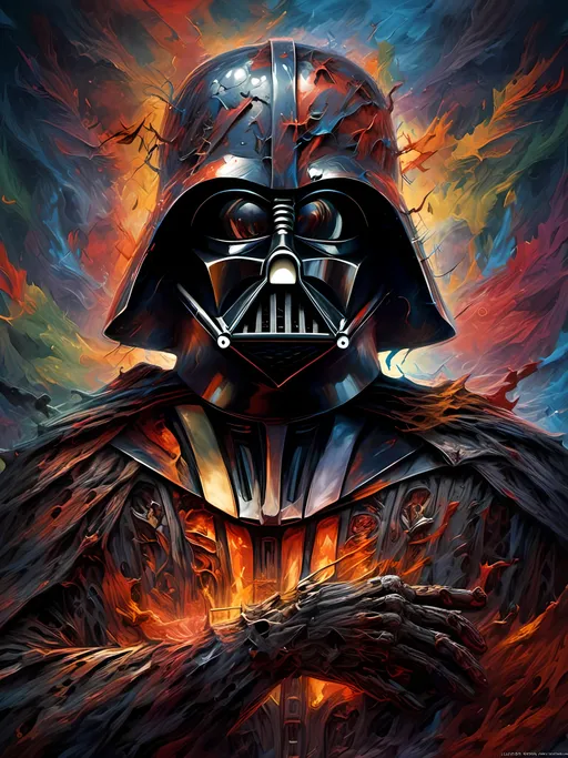 Prompt: <mymodel> Abstract digital art of Darth Vader, surreal, psychedelic and chaotic, dark and mysterious psychedelic atmosphere, vibrant and impossible contrasting colors, high quality, abstract, surreal, chaotic, dark atmosphere, vibrant colors, mysterious, digital art, divine void, divine madness, divine bliss, divine Sith