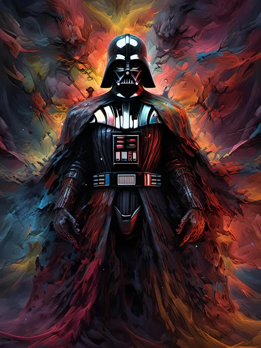 Prompt: <mymodel> Abstract digital art of Darth Vader, surreal, psychedelic and chaotic, dark and mysterious psychedelic atmosphere, vibrant and impossible contrasting colors, high quality, abstract, surreal, chaotic, dark atmosphere, vibrant colors, mysterious, digital art, divine void, divine madness, divine bliss, divine Sith