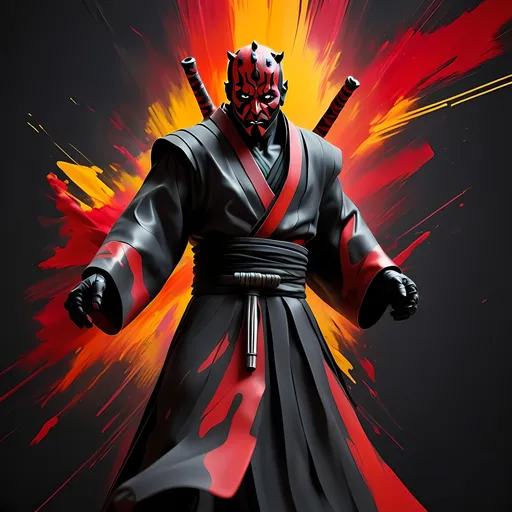 Prompt: Abstract Expressionism scheme, 4k, Darth Maul standing ready battle