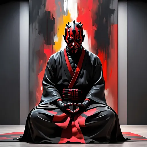 Prompt: Abstract Expressionism scheme, 4k, Darth Maul kneeling in meditation before battle