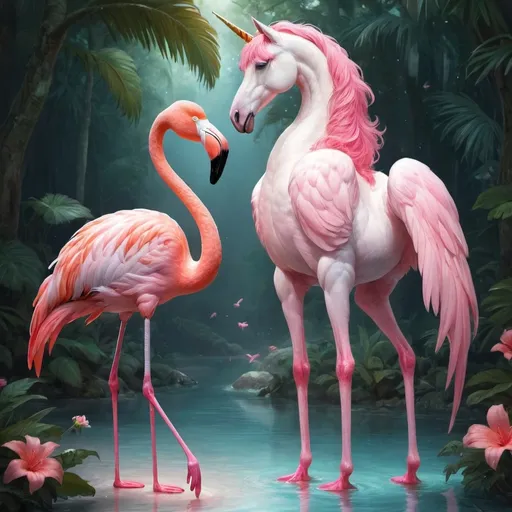 Prompt: an animal part flamingo and pat unicorn