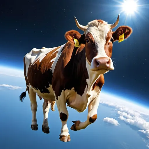 Prompt: cow free falling from space

