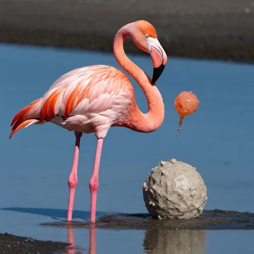 Prompt: flamingo eating astroid