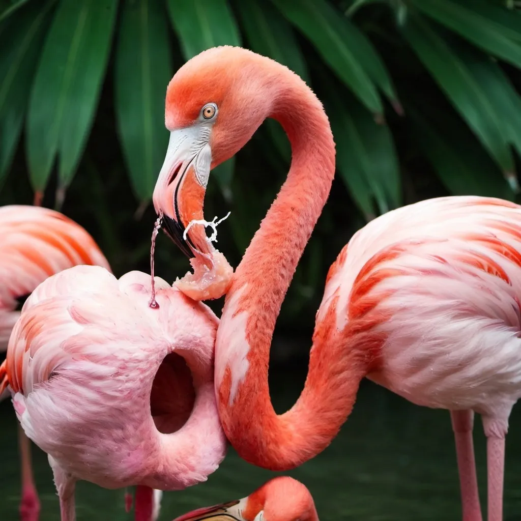 Prompt: flamingo eating flamingo
