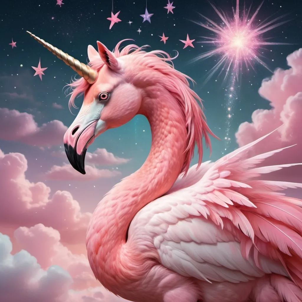 Prompt: an animal part flamingo and pat unicorn