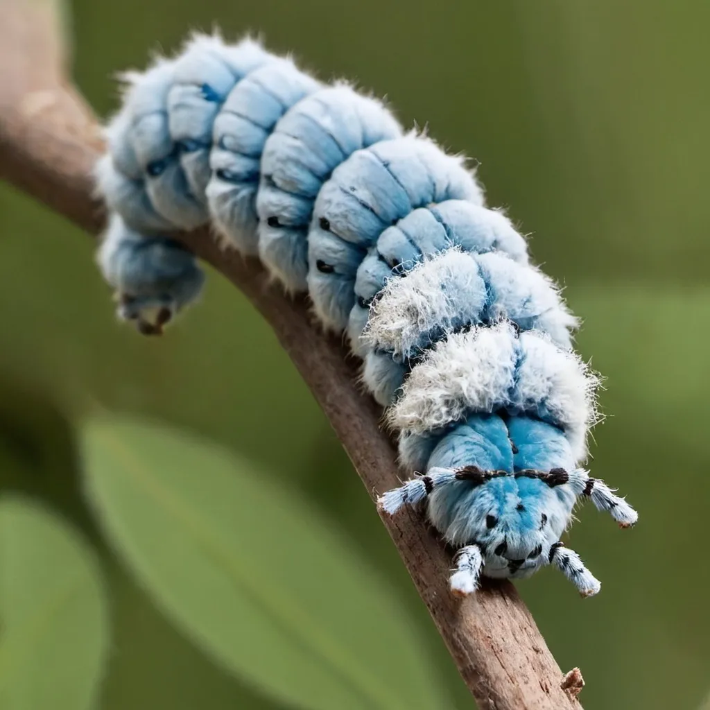 Prompt: A fuzzy large blue caterpillar.