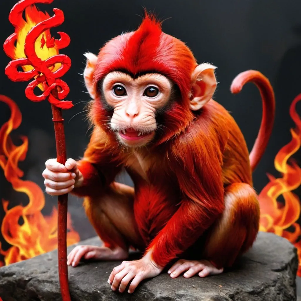 Prompt: Red fire monkey born in the Year of the rat 