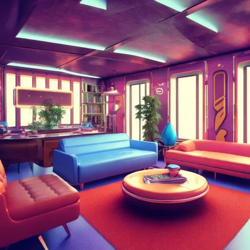 Prompt: retro futurism style living room

