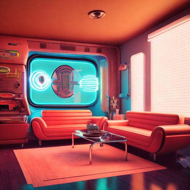 Prompt: retro futurism style living room

