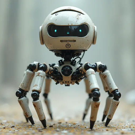 Prompt: "Te roboty, to teraz bardzo dziwne budują. Ten chodził na wielu nogach jak pająk jakiś. Ale odwłoka nie miał. Sama kamera na takich nogach. Ta kamera wszystko widziała, bo bez końca mu się obracała. Jak na mnie zooma zrobił, to aż mnie ciarki przeszły!"