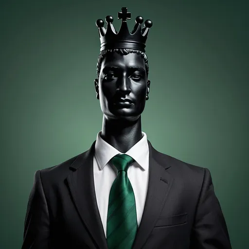 Prompt: a black chess piece wearing a dark green tie