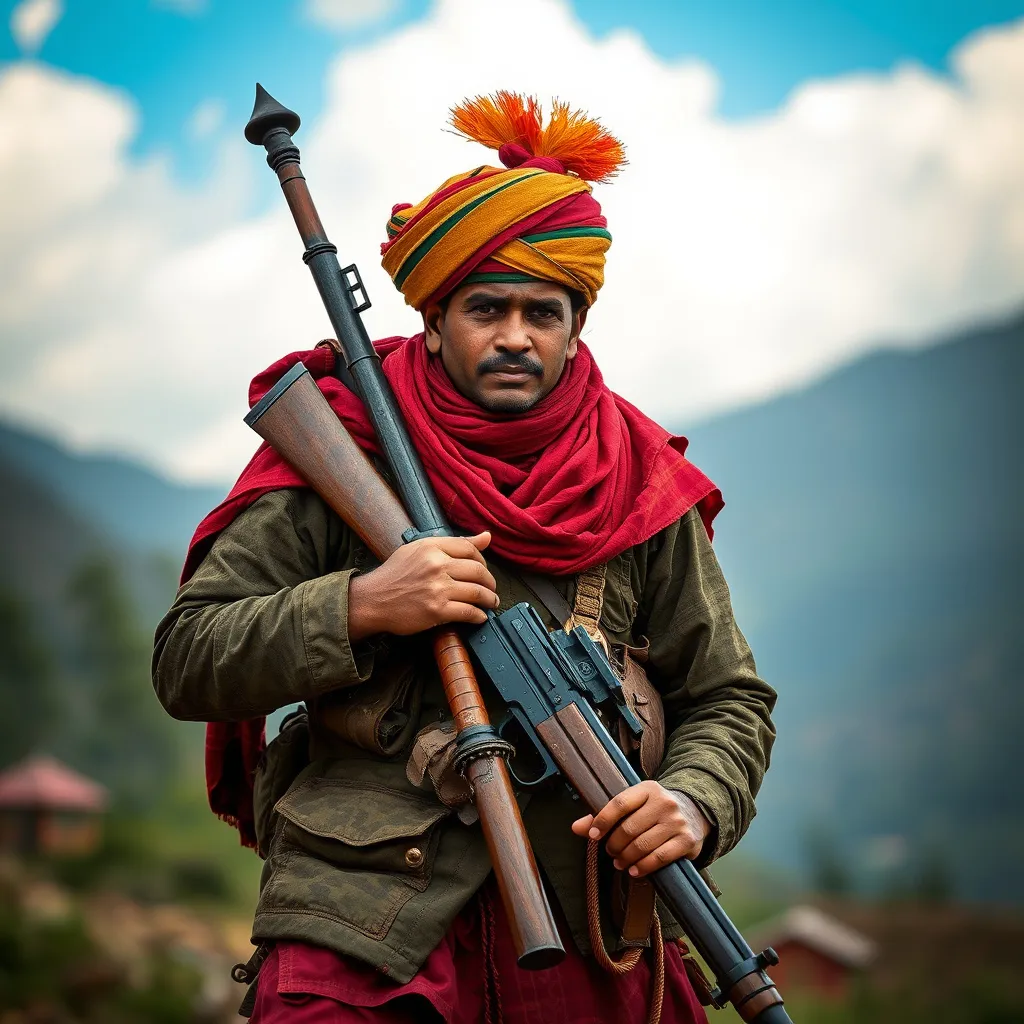 Prompt: Gorkha solider with his weapon kokhri 