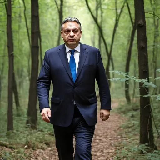 Prompt: Viktor Orban walking in the forest