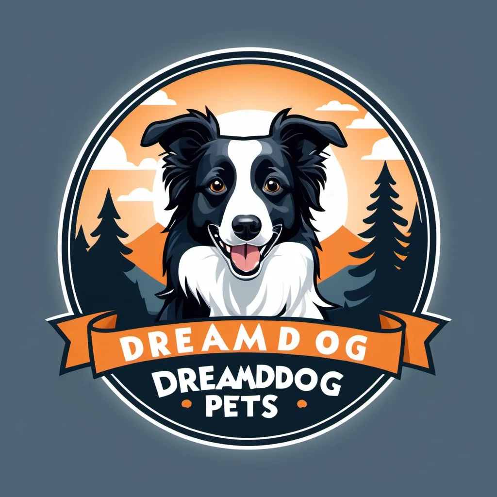 Prompt: Make a logo for a kennel, with border collies drawn and the words Dreamdog Pets