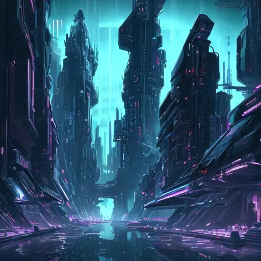 Prompt: 
dark futuristic city