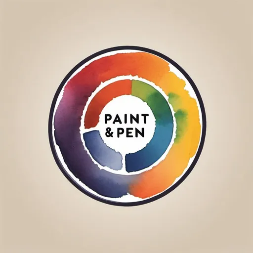 Prompt: circular buisness logo for Paint and Pen, a shop that sells handmade art