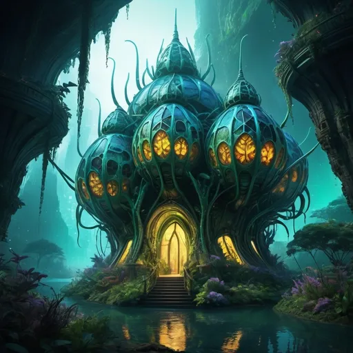 Prompt: (civilization of insectoids), intricately designed structures resembling hives, bustling with activity, nature integrated into architecture, vibrant colors highlighting diversity, glowing bioluminescent features, dramatic shadows, immersive ambiance showcasing harmony with the environment, rich textures in insectoid appearances, magical mist enveloping the scene, (ultra-detailed), enchanting fantasy setting and it have humans living in it.
 