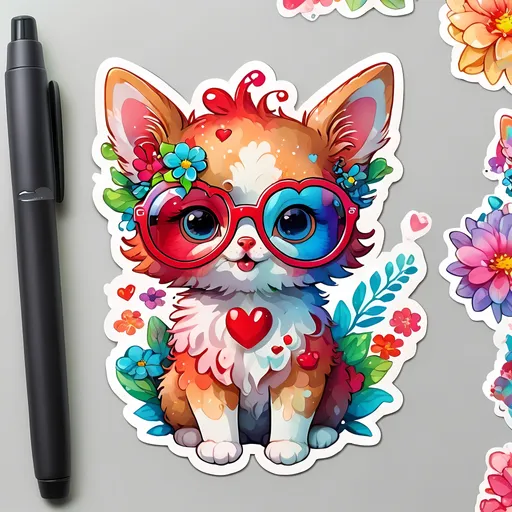 Prompt: STICKER, SOLID background, SHARP FOCUS of A Detailed kawaii watercolor of PODDLE WEARING RED HEART GLASSES , Floral Splash, Rainbow Colors, Redbubble Sticker,Splash In Vibrant Colors, 3D Vector Art, Cute And Quirky, Adobe Illustrator, HandDrawn, Digital Painting, LowPoly, Soft Lighting, Bird'sEye View, Isometric Style, Retro Aesthetic, Focused On The Character, 4K Resolution,