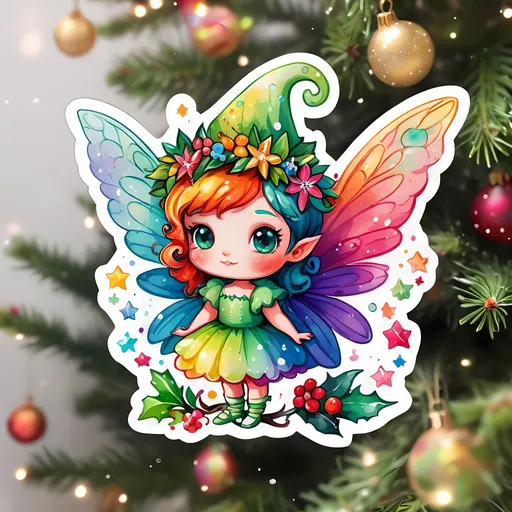Prompt: STICKER, sticker design, SOLID background, SHARP FOCUS of A Detailed watercolor cute christmas tree fairy, SOLID BACKGROUND< white background, Floral Splash, Rainbow Colors, Redbubble Sticker,Splash In Vibrant Colors, 3D Vector Art, Cute And Quirky, Adobe Illustrator, HandDrawn, Digital Painting, LowPoly, Soft Lighting, Bird'sEye View, Isometric Style, Retro Aesthetic, Focused On The Character, 4K Resolution,