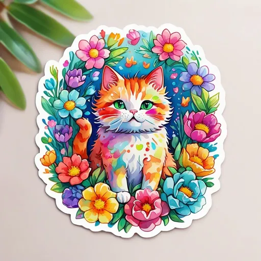 Prompt: STICKER, SOLID background, SHARP FOCUS of A Detailed watercolor cute crazy cat lady , Floral Splash, Rainbow Colors, Redbubble Sticker,Splash In Vibrant Colors, 3D Vector Art, Cute And Quirky, Adobe Illustrator, HandDrawn, Digital Painting, LowPoly, Soft Lighting, Bird'sEye View, Isometric Style, Retro Aesthetic, Focused On The Character, 4K Resolution,