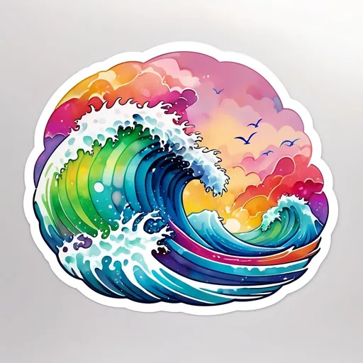 Prompt: STICKER, SOLID background, SHARP FOCUS of A Detailed watercolor of waves crashing, SOLID BACKGROUND< white background, Floral Splash, Rainbow Colors, Redbubble Sticker,Splash In Vibrant Colors, 3D Vector Art, Cute And Quirky, Adobe Illustrator, HandDrawn, Digital Painting, LowPoly, Soft Lighting, Bird'sEye View, Isometric Style, Retro Aesthetic, Focused On The Character, 4K Resolution,